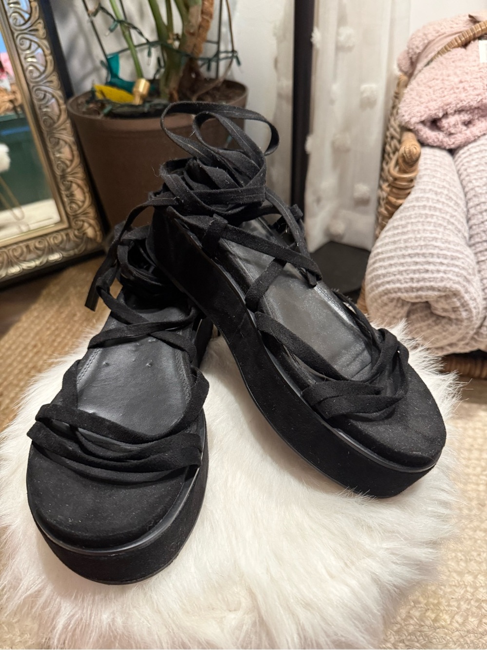 ASOS Black Lace-Up Platform Sandals with Ankle Ties